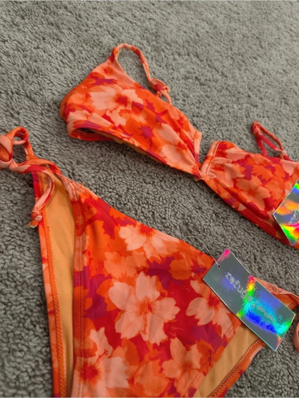 Refuge Bright Orange Floral Tie-Side Bikini